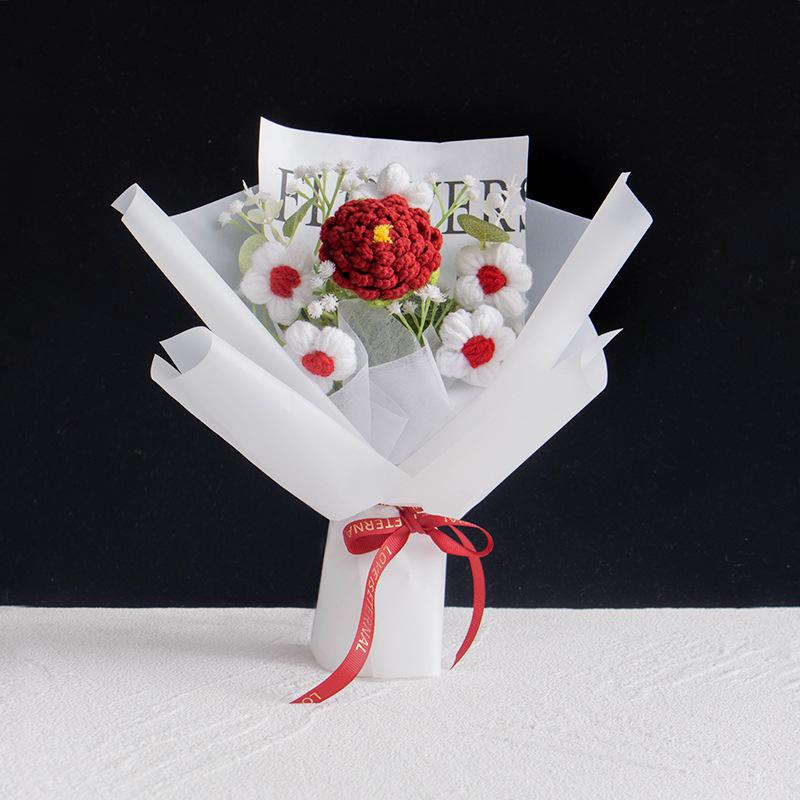 Hand-Knitted Rose Yarn Bouquet - Perfect Birthday or Festival Gift for Friends and Teachers