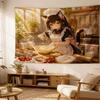 Warm Light Baking Cat Mother Kitchen Tapestry Healing Series Countryside Kitchen Cat Ear Maid Anime Room Decoration