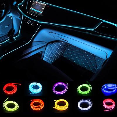 EL Wire Cable LED Glow String Light,1M Blue,Car Interior Lighting Auto LED Strip Garland,Flexible Neon Light,DC 12V for Car Party Decoration