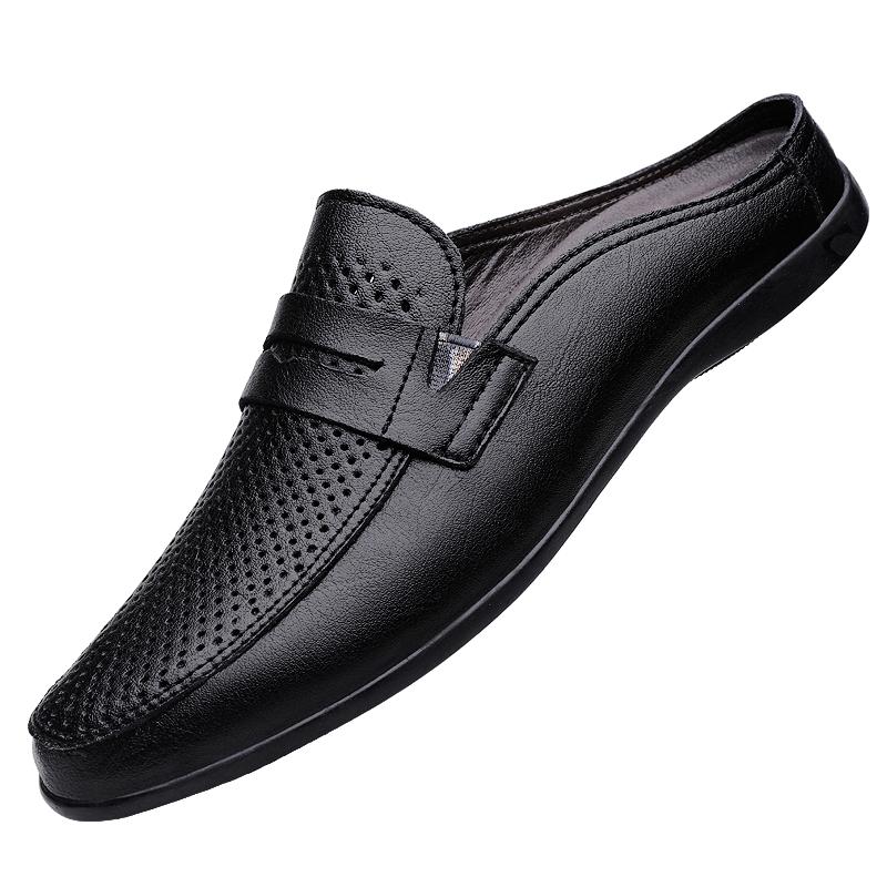 Summer Men's  Leather Loafers Walking Flats Breathable Outdoor  On Casual Shoes Male Shoes Comfortable and Stylish Slippers