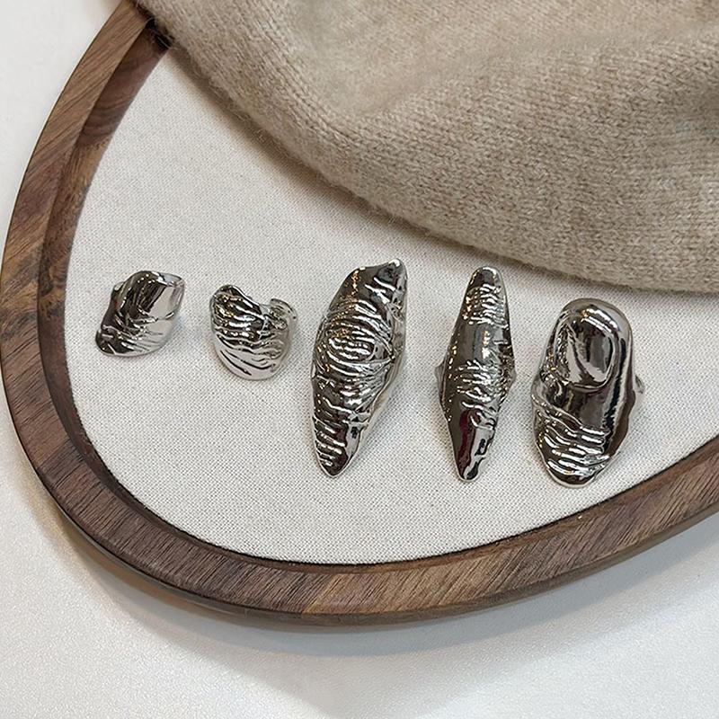 Irregular Texture Ring, Exaggerated Knuckle Ring, Artistic Wide-Band Ring, 3D Pleated Texture Design Adjustable Ring