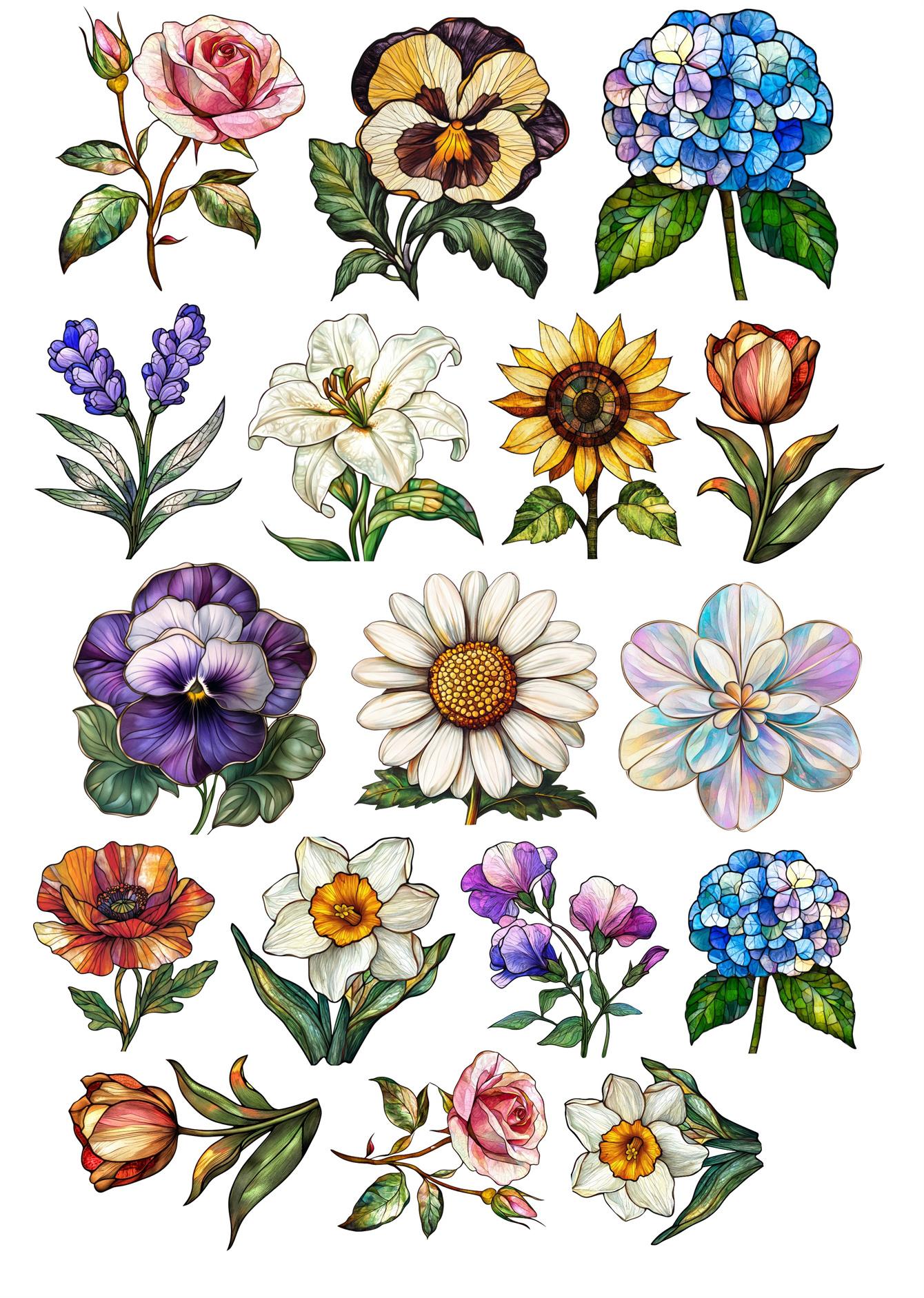 

17pcs Cute Self-made Vintage Art Flower Sunflower Rose Scrapbooking Stickers /Decorative/DIY Craft Photo Albums journaling белый