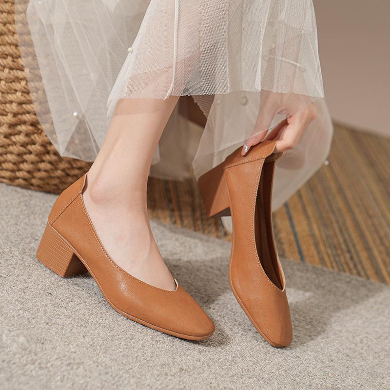 Toc bloc gros pentru femei, cu vârf închis, din piele PU, cu tocuri joase, pantofi de lucru casual pentru femei, rochie confortabilă, pantofi de nuntă, pantofi anti-alunecare