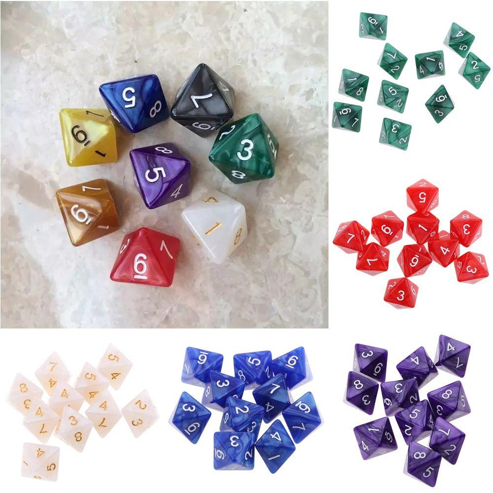 10Pcs/set Durable Table Game DND Dice 8-sided D8 Colored Polyhedral Dice Party Game Acrylic Game Dice TRPG DND