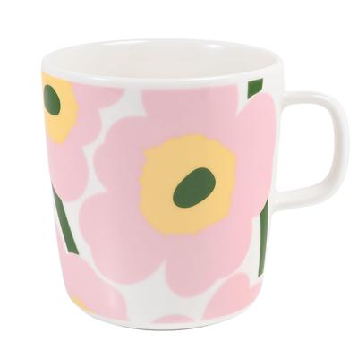 Marimekko Mug, 400ml, Unikko Pattern, White, Pink, Light Yellow, Green, 75410 075410 132, Western Tableware, Scandinavian Design [Parallel Import]