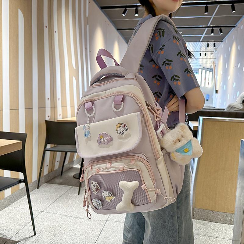 College Style Student Schoolbag Color Block Girl Multi-Pocket Large Capacity Backpack