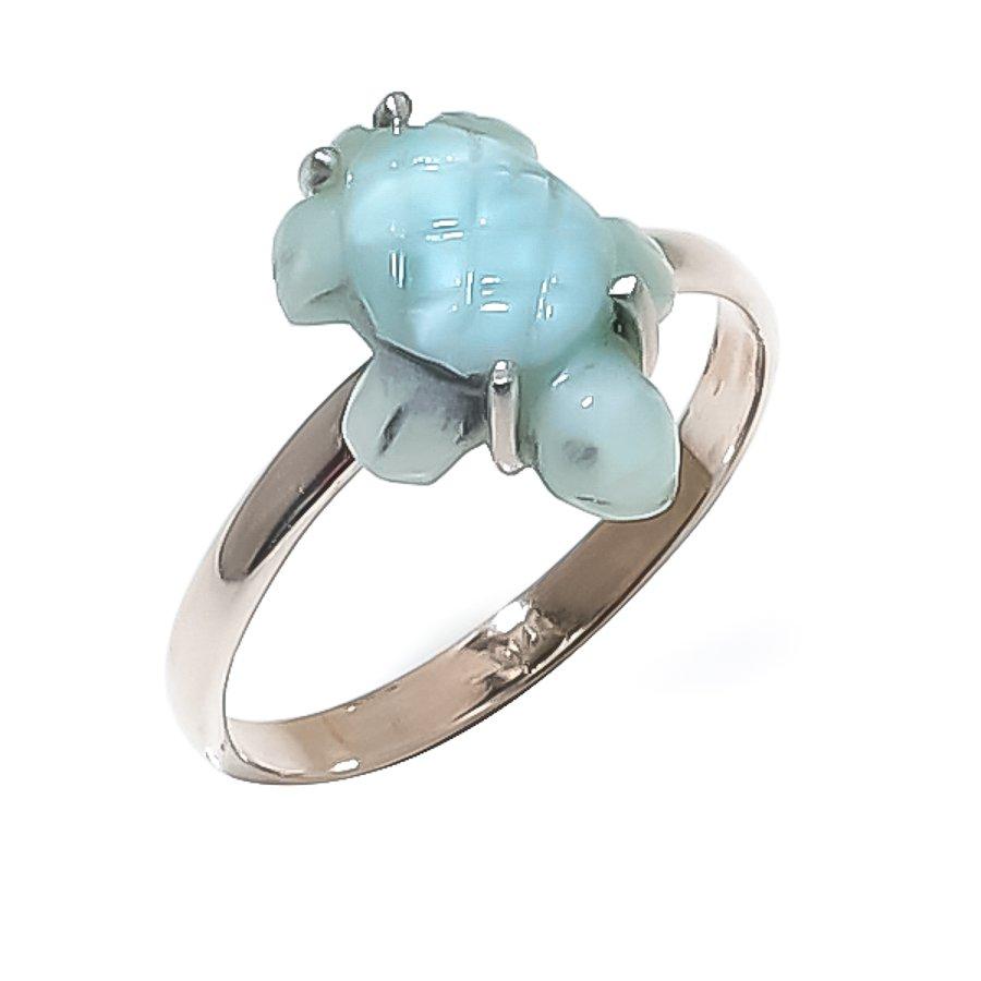

Natural Larimar Gemstone Handmade 925 Sterling Silver Jewelry Ring Size 9 t3H82
