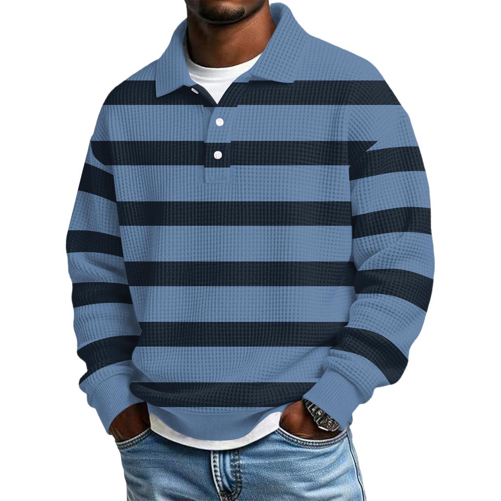 Men's Color-Block Collar Long-Sleeve Casual Top