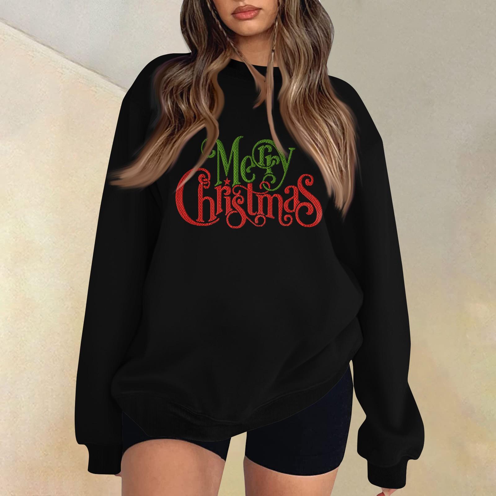 

Женские топы с круглым вырезом и принтом из хлопка, повседневная мода, длинный рукав, пуловер, топ, блузка XXL чёрный