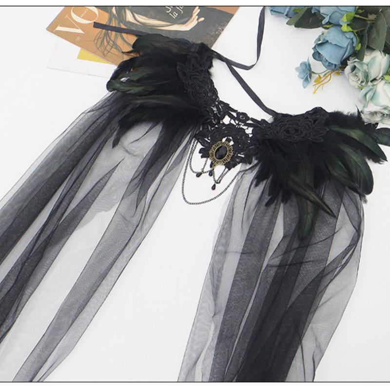 Halloween creative props Feather Cloak Fur Collar Shawl mid Length Skirt Stage Performance Mesh Dress up Accessory
