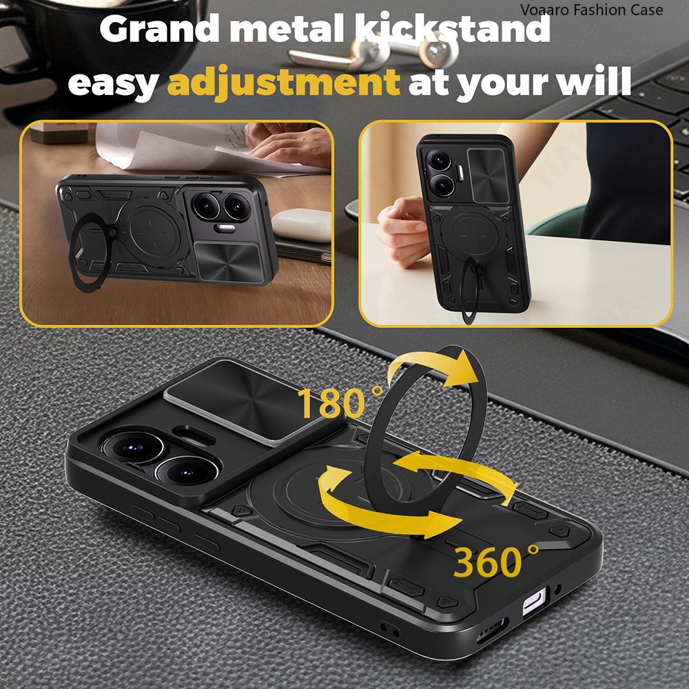 Slide Lens Camera Armor Funda for POCO F7 5G Case for Xiaomi Redmi Turbo 4 Pro 5G Case Magnetic Ring Kickstand Holder Cover