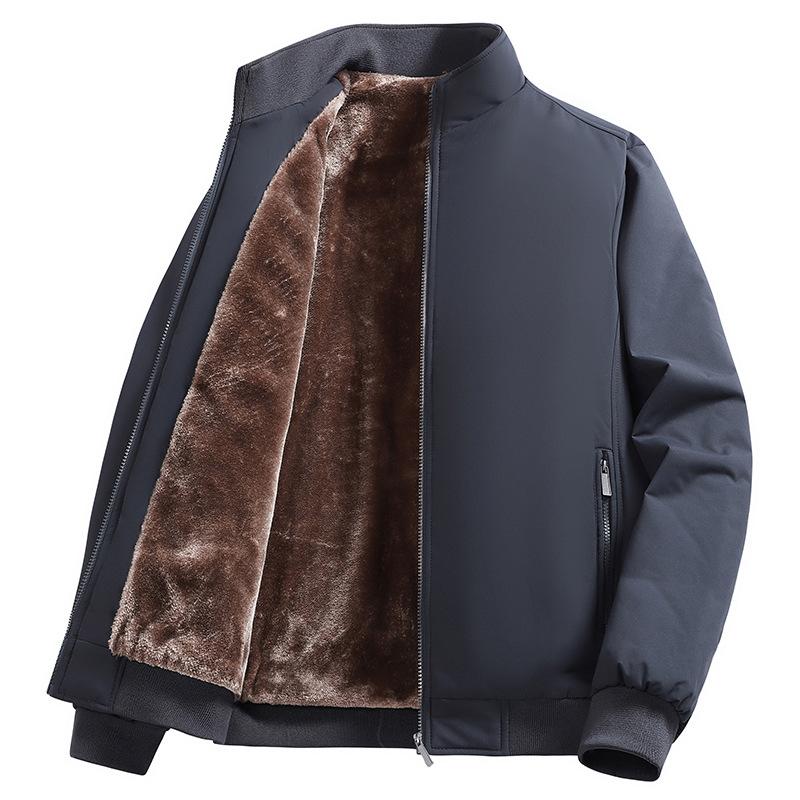 Men's Standing Collar Light Business Jacket In Autumn and Winter, Men's Velvet Warm and Thick Warm Cotton Jacket, Large-sized Cotton Clothing