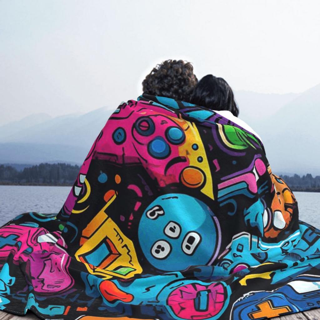 Gamer Cartoon Game Controller Blanket Soft Warm Flannel Throw Blanket Bedding for Bed Living Room Picnic Travel Home Couch