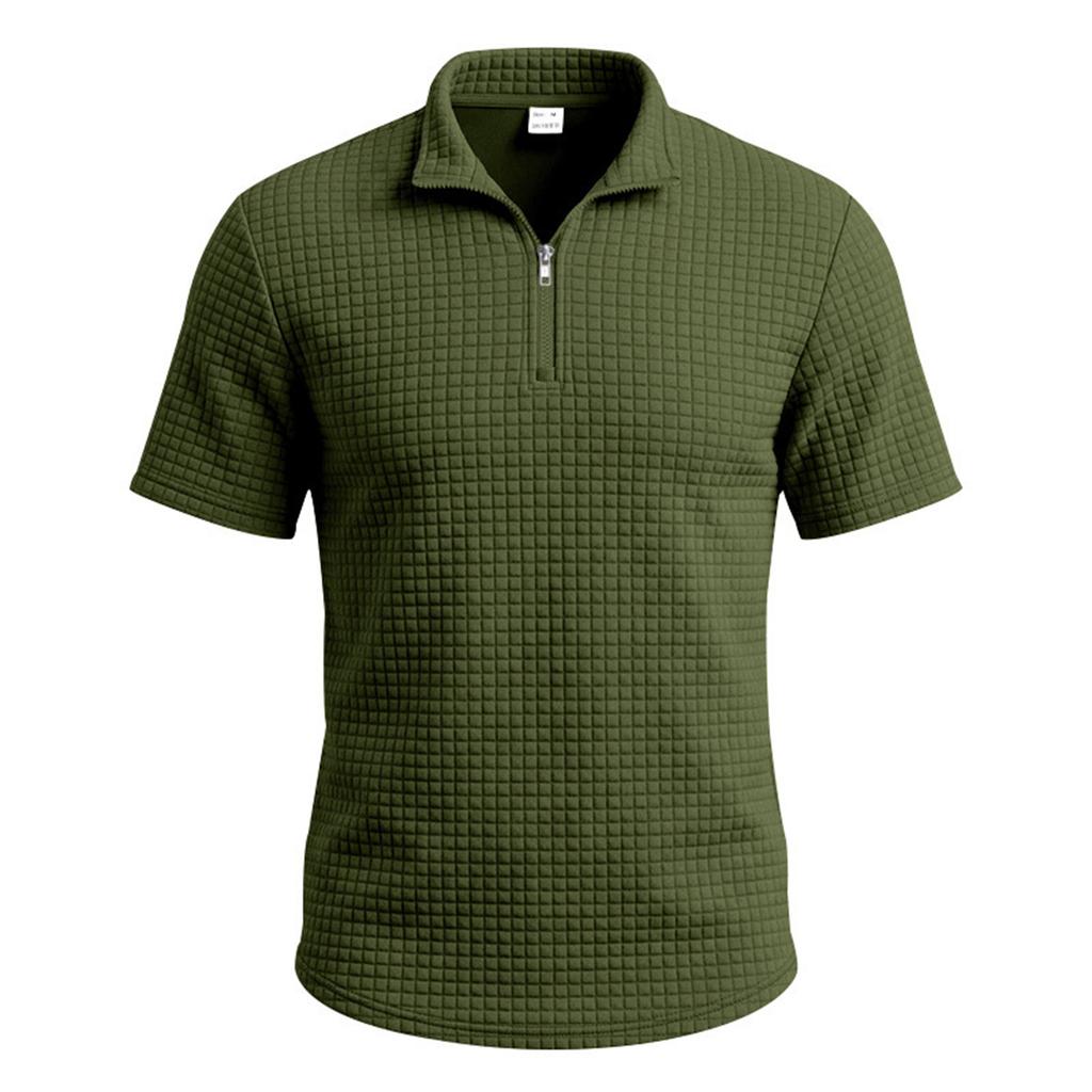 Men's Plaid Half-Zip Short Sleeve Shirt with Fabric for Summer Business Casual Wear