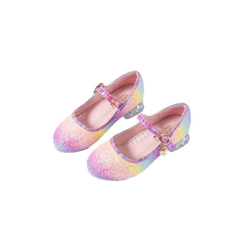 British princess-style colorful gradient children s leather shoes, fashionable dress-up princess shoes, dazzling girls  crystal shoes 25