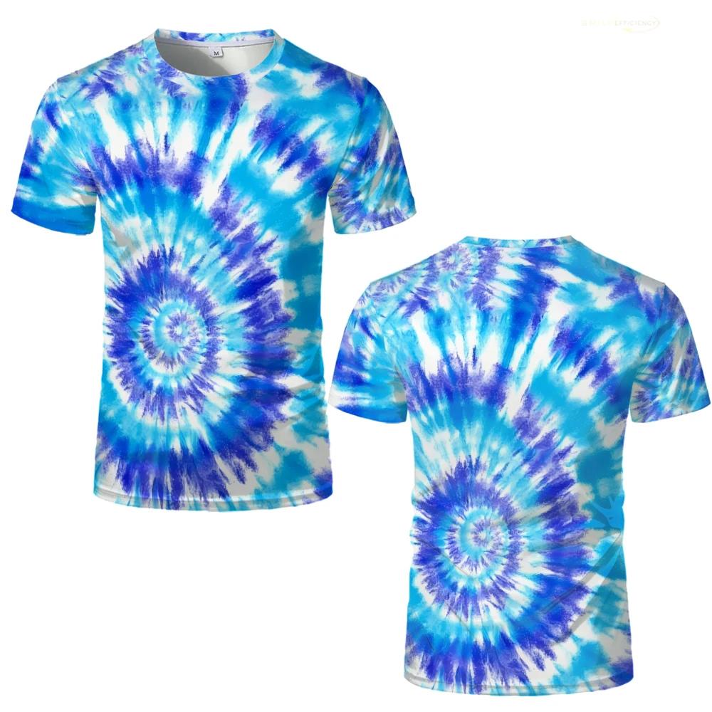 Barevná trička Tie-dye s 3D potiskem Osobnost Kreativní vzor Pánská ležérní trička s kulatým výstřihem Letní prodyšná trička s krátkým rukávem