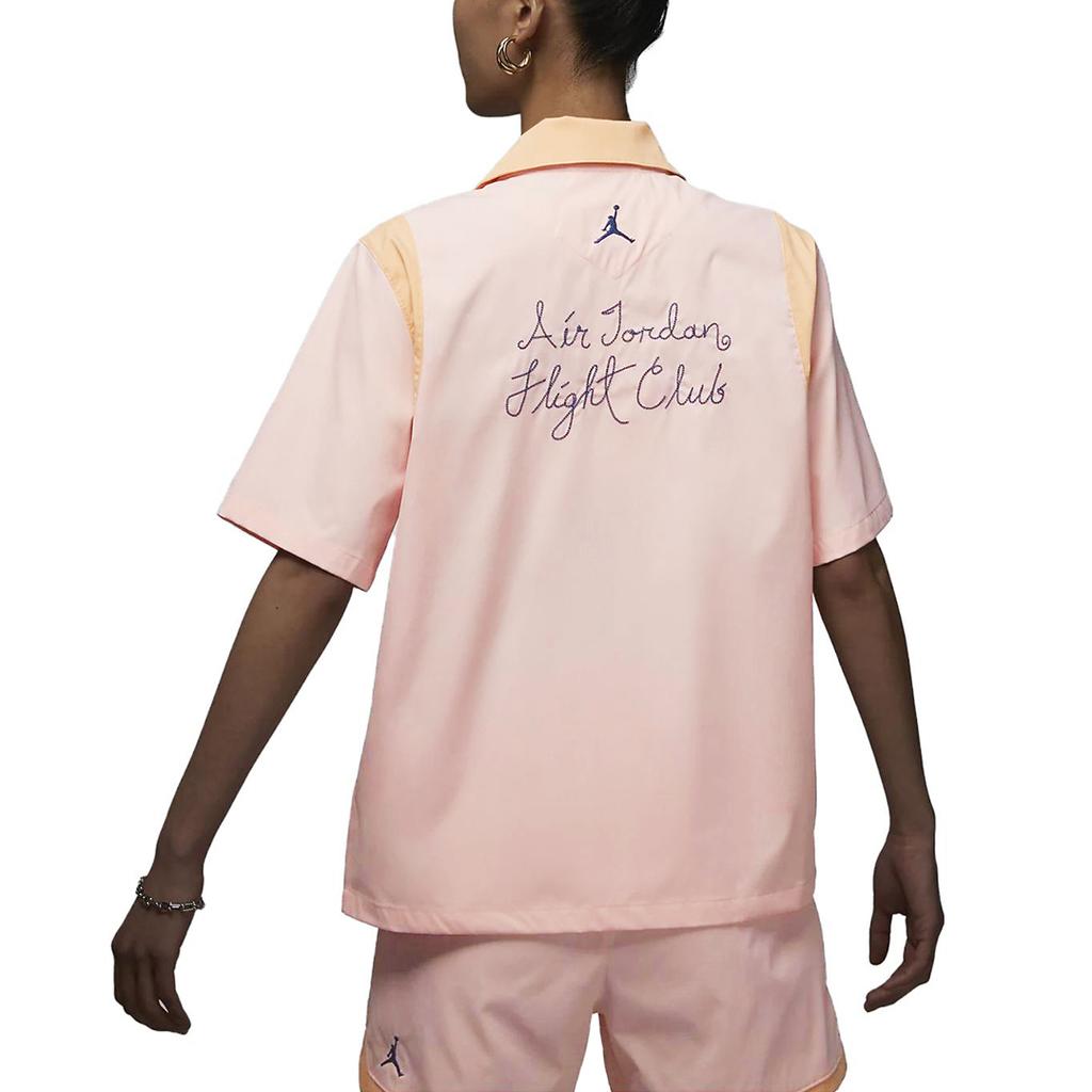 Jordan Letter Print Cuban Collar Short Sleeve Shirt Women Shirts Light-Pink DZ3341-610