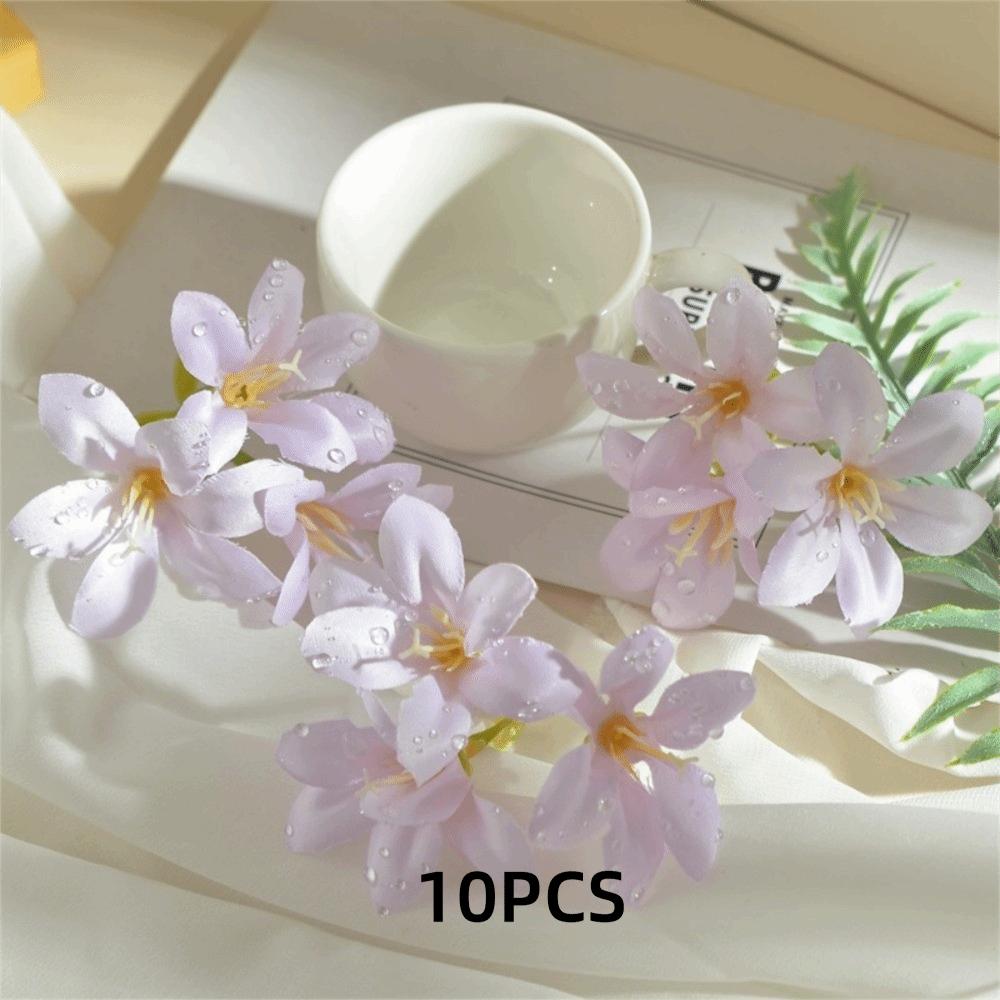 10Pcs Dew Drops Artificial Flowers Realistic Flower Arrangement Simulated Trident Flower Fake Flower DIY Home Decor