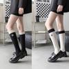 Black & White Camellia Embroidered Knee-High Women's Socks - Combed Cotton, Slimming Micro-Pressure, Japanese Style