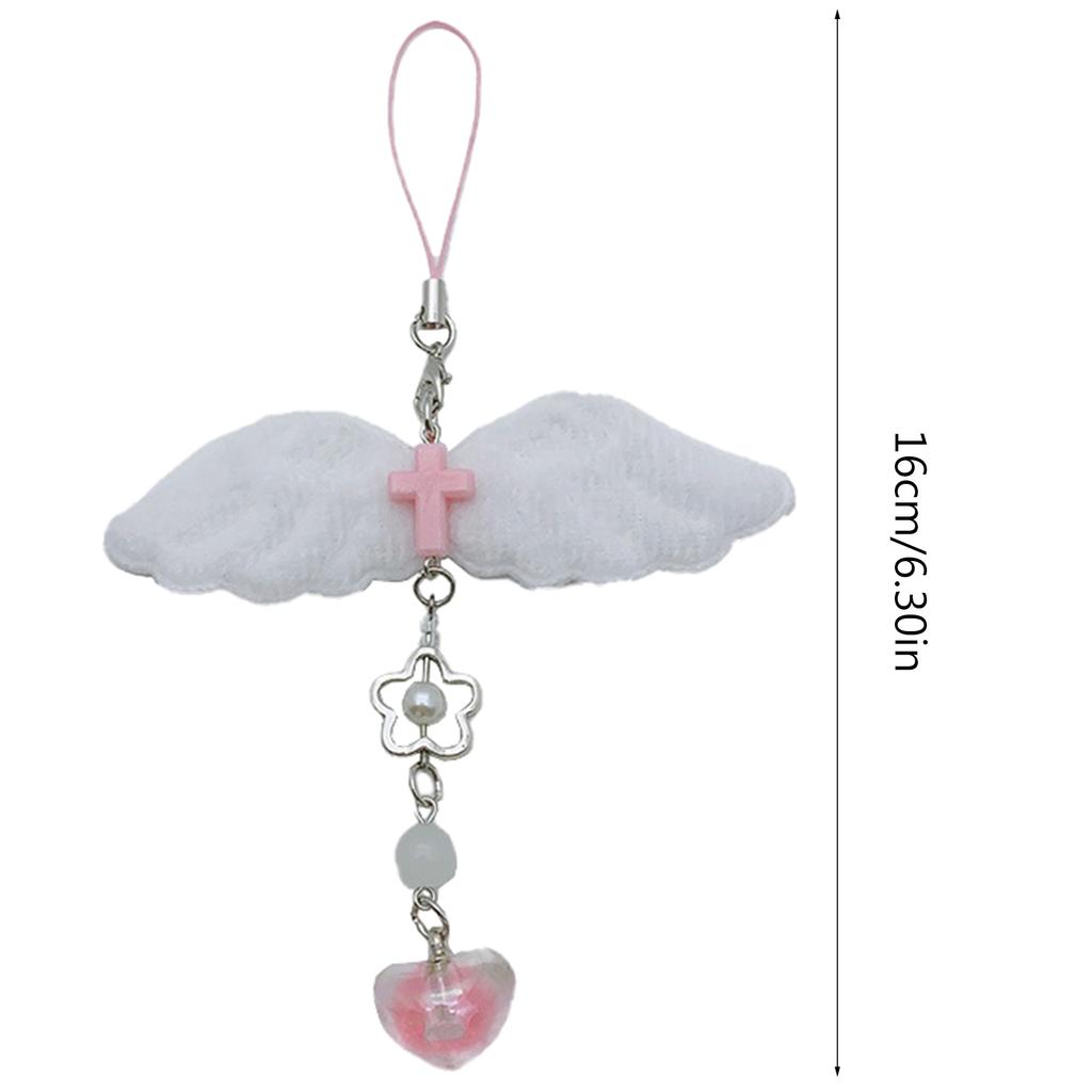 Plush Wing Heart Charm Pendant Chain Hanging Decoration for Keys Bag Purse