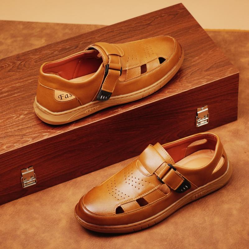 High End Brand Men's Casual Sandals Wear-resistant Soles Summer Breathable Beach Shoes Commuting Men's Leather Perforated Shoes