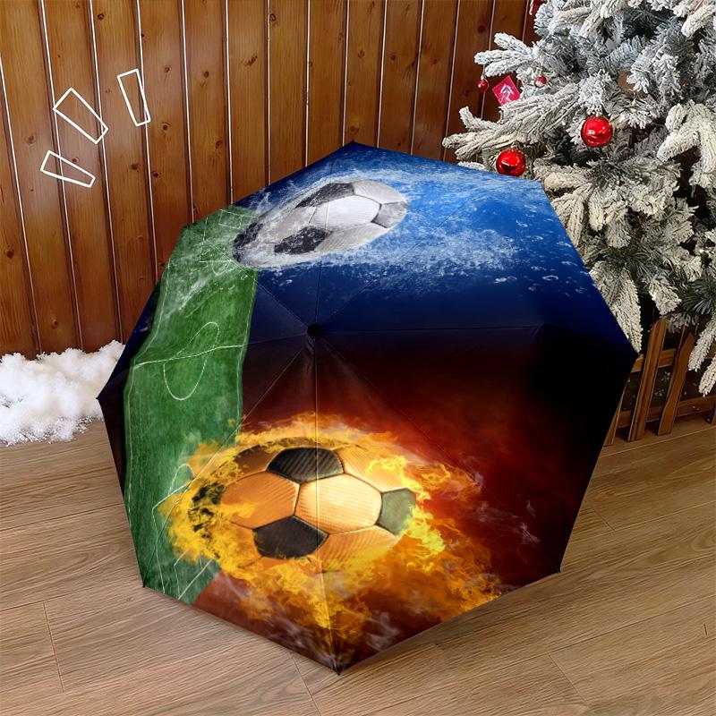 1PC Soccer Ball Flames Water Automatic Umbrella - Suitable Travel Outdoor Portable Umbrella Birthday Gift Daily Essentials