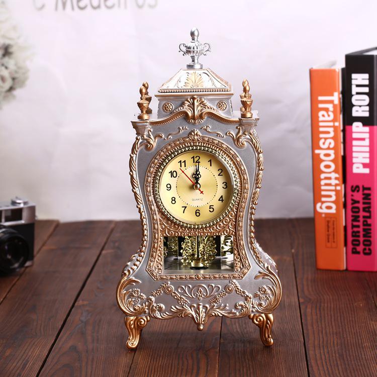 Antique European Mantel Clock: Decorative Silent-Sweep Table Clock with 16 Melodies