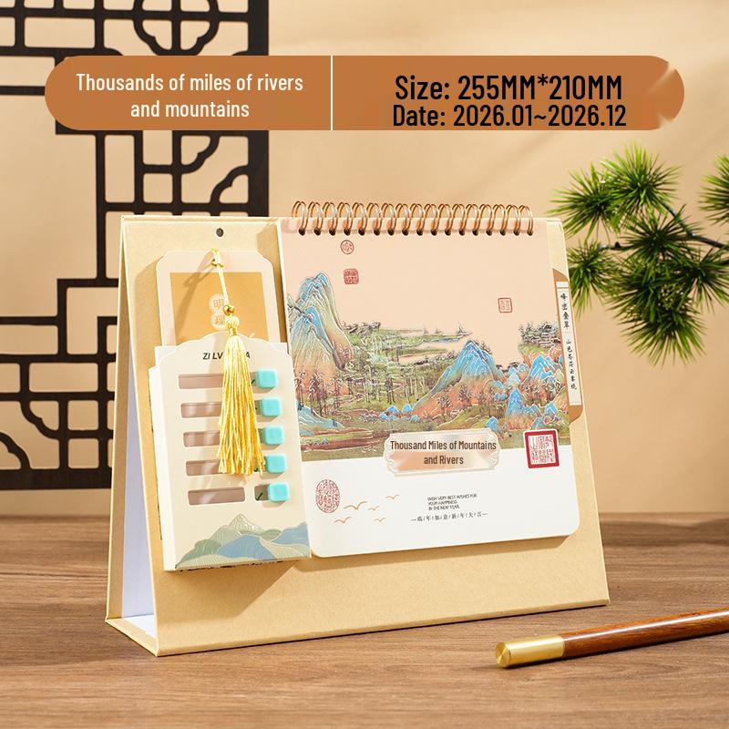2026 Year of the Horse Wooden Desk Calendar with Custom Logo - Unique Punch Card Design for Business Office