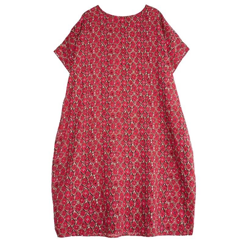 Ancient Red Small Copper Literary Loose Casual Dress Women