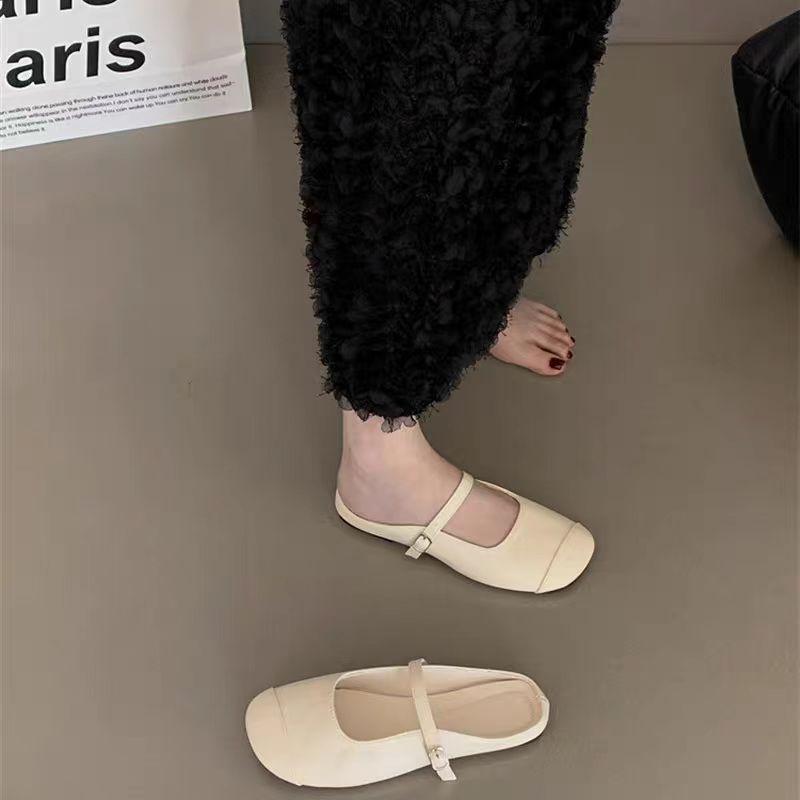 Korean Version of Gentle Fairy Soft Flat Bottom Casual One-pedal Muller Single Shoes Bag Head Half Slippers Women's Outer Wear 2025 New