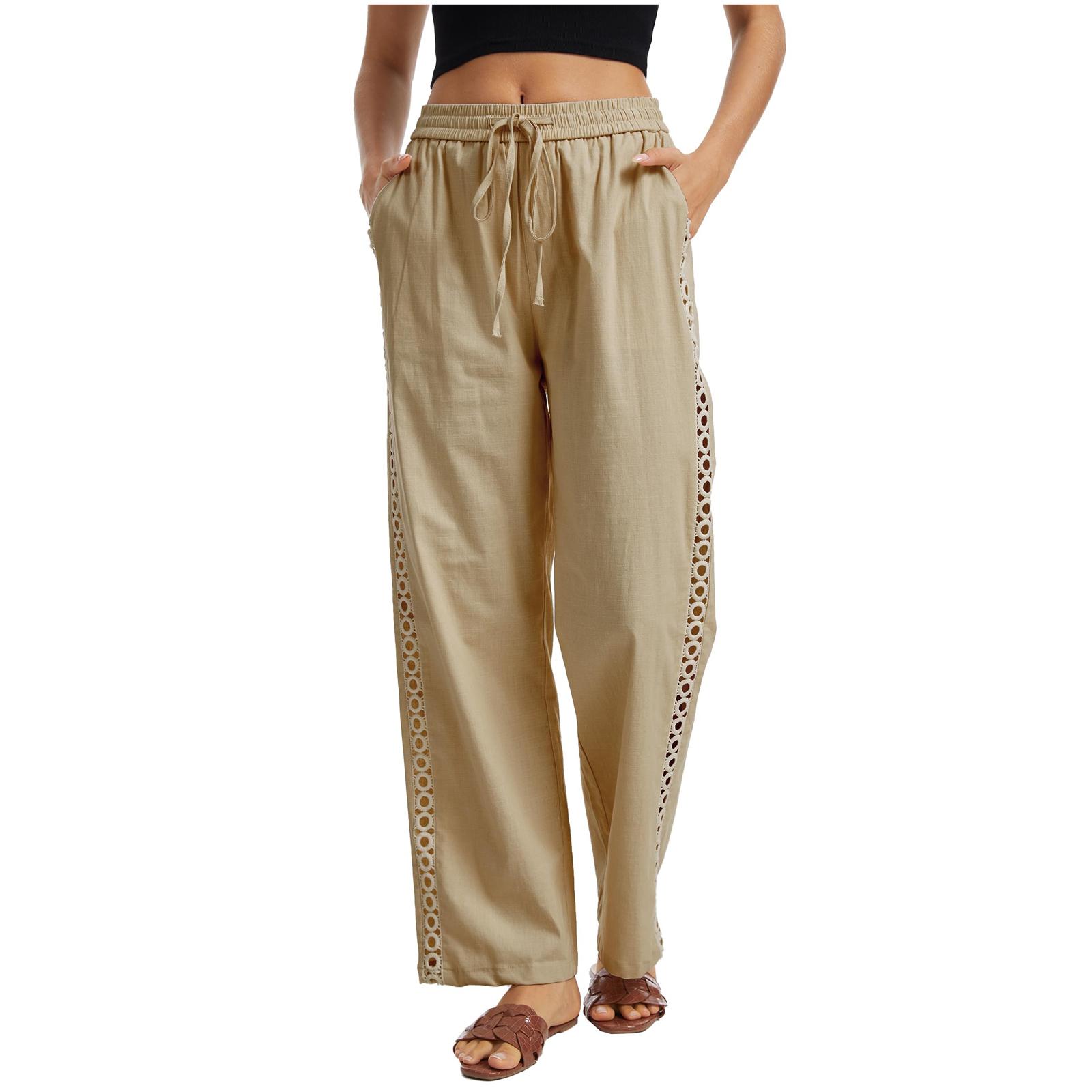 

Women Elastic High Waist Pant Casual Fit Wide Leg Long Pants Trousers With Pockets XL