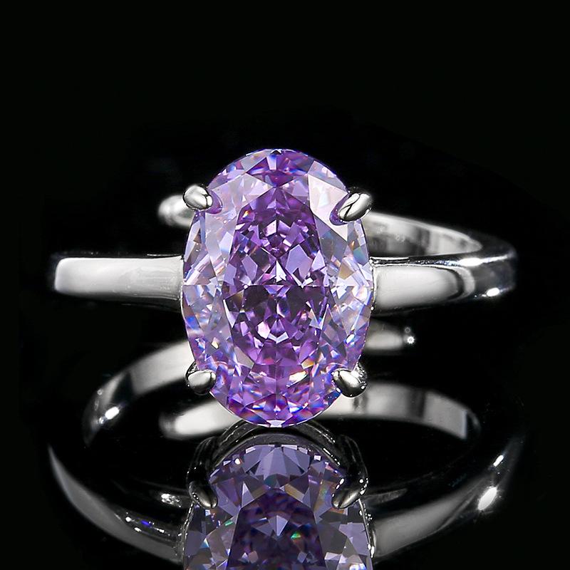 Jewelry Set Oval Ring Earring Necklace Women Light Luxury Ice Flower Cut Super Sparkling High Carbon