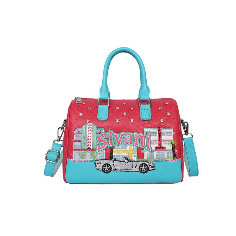 Boston Bag with Embroidery, High-end Single-shoulder Crossbody Bag