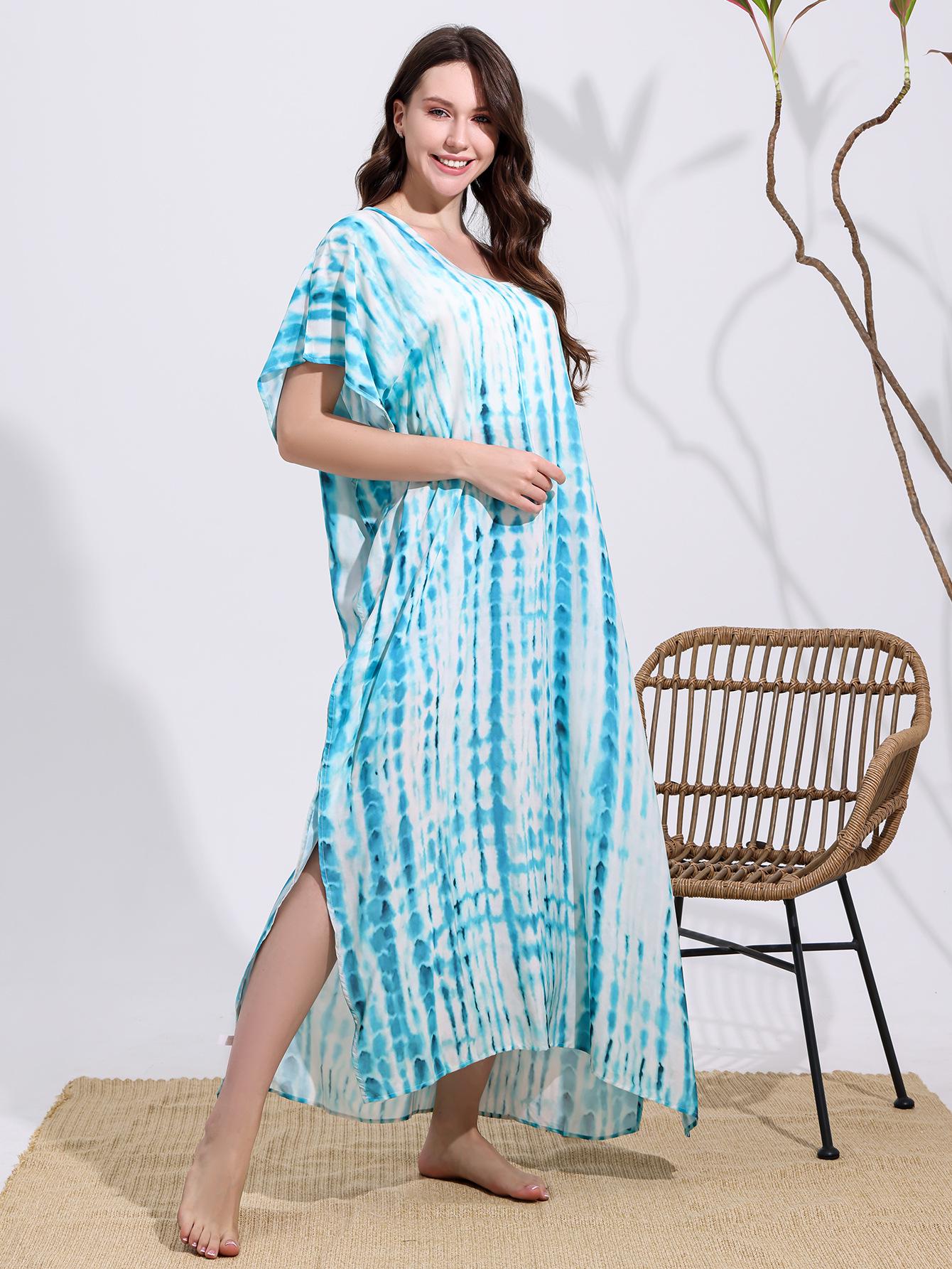 

Rayon Tie-Dye Beach Cover-up Robe: Loose, Long, UV Protection, 13 Colors One Size