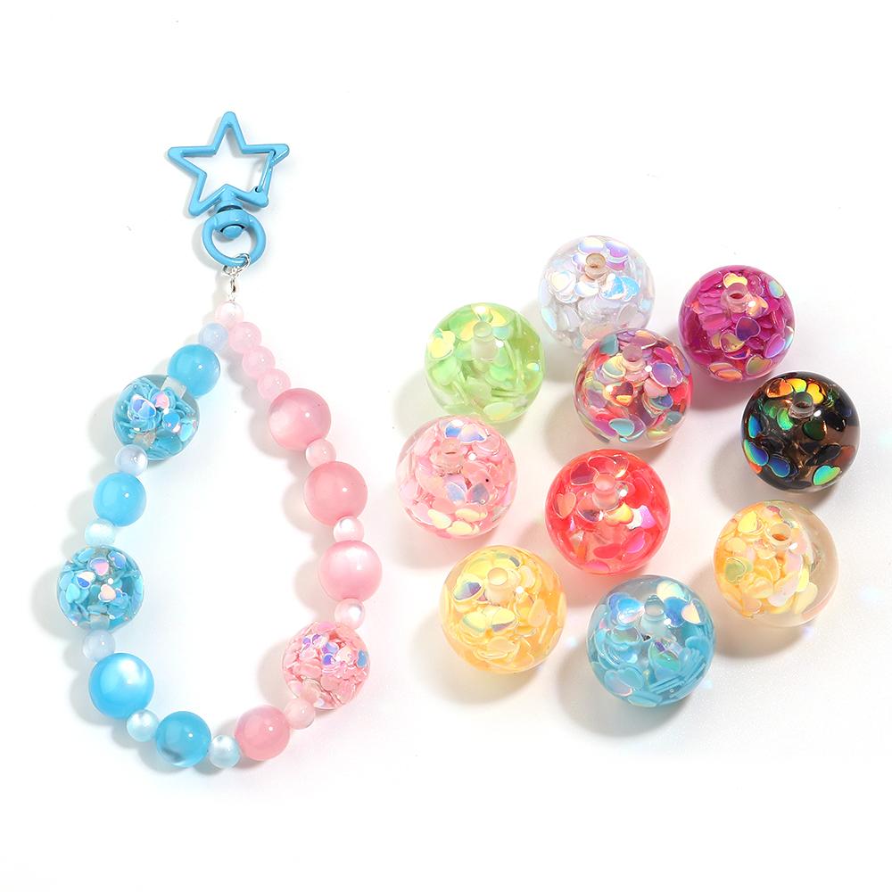 5pcs/lot 16mm Colorful Sequin Resin Beads Round Loose Spacer Beads For Jewelry Making DIY Bracelet Necklace Keychain Accessories