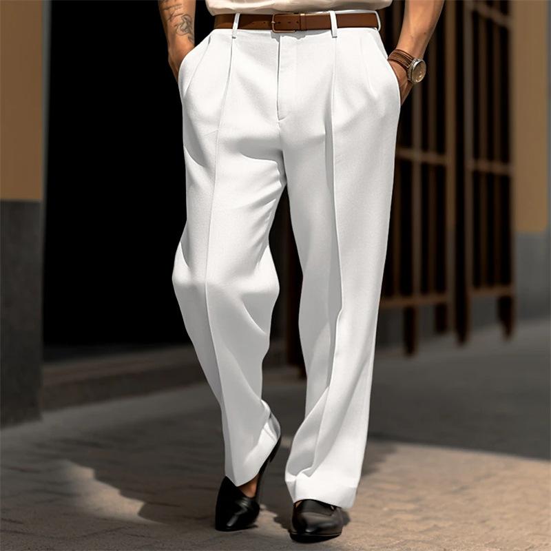 Pantalon de costume formel business confortable pour homme, coupe droite, couleur unie, ample