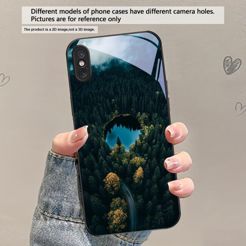 Forest Stream Pattern For iPhone 17 Air 16 E 15 Plus 14 Pro Max 13 12 Mini 11 5 6 7 8 Plus XR XS Max SE Black Glass Phone Case