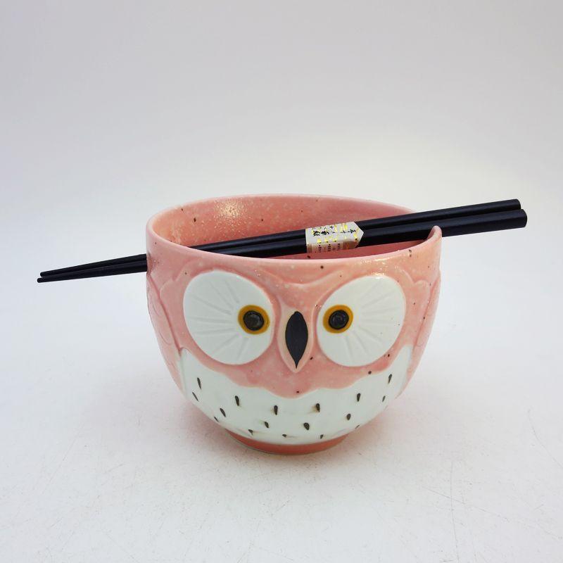 BEPAN Japanese Owl Chopstick Bowl Single Tableware Household Instant Noodles with Perforated Ceramic Simple Rice Bowl