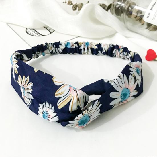 Fashion Women Flower Print Cross Knotted Headband Hair Band Elastic Headwear