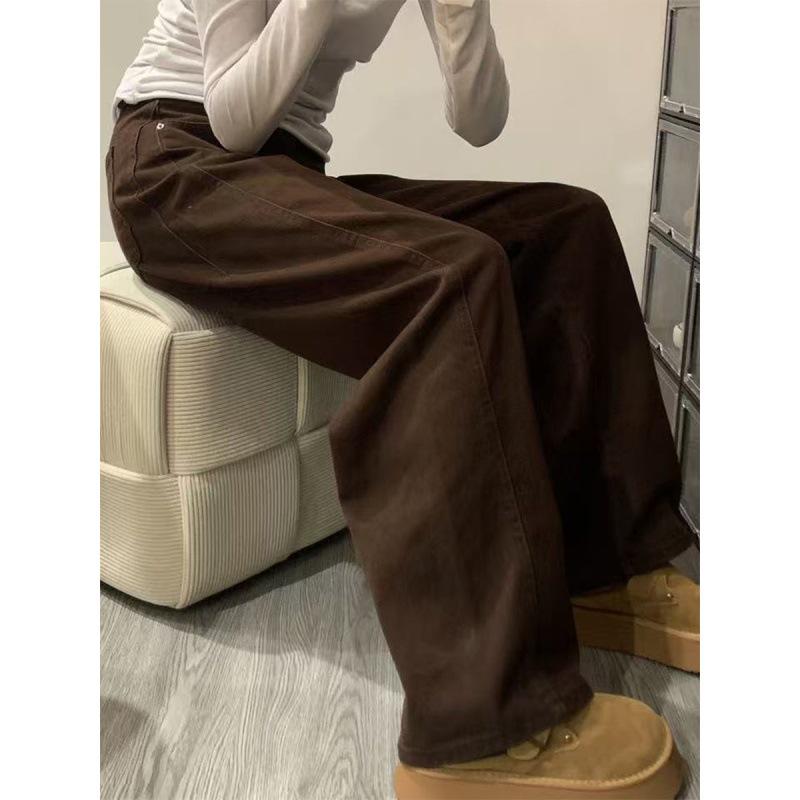 Plus Size Retro American Style Velvet-Lined High Waist Wide Leg Denim Jeans for Women - Autumn/Winter. 5XL