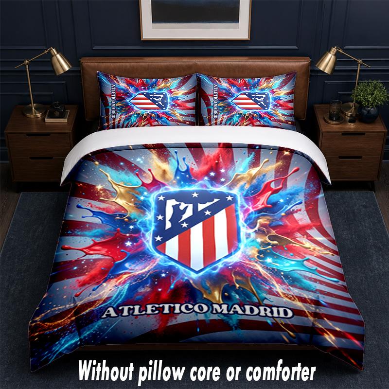 Atletico Madrid Design Bed Bedding Set 1 Duvet Cover + 2 Pillowcases Soft Breathable Household Bed Linens