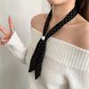 Women Scarf Imitation Pearl Buckle One-Piece Design Scarf Lightweight Chiffon Satin French Retro Black White Dot Neck Collar