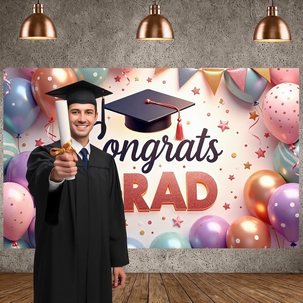Grad Event Display Grad Cap Design Graduation Banner Grad Background Star Decor Graduation Backdrop For Commencement Party