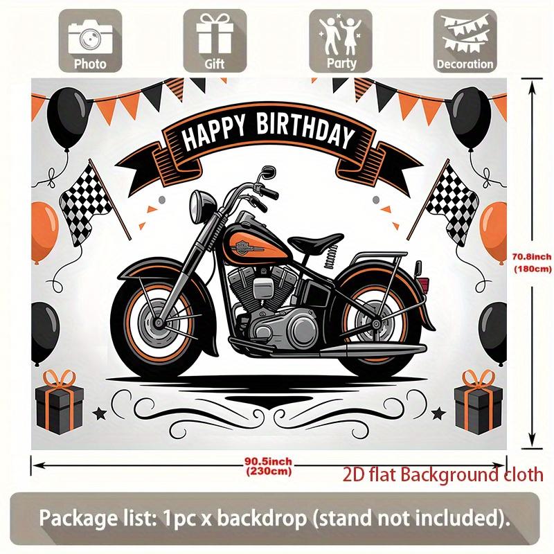 1pc Birthday Gift Box Motorcycle Hanging Banner Polyester