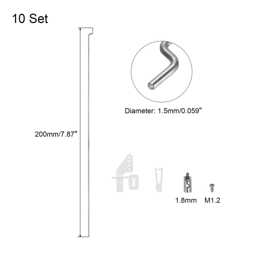Uxcell 10 Stück 1,5x200mm Z-Schubstangen-Teile & 10 Stück 1,8mm Verstellbare Schubstangen-Verbinder Gelenkstopper & 10 Stück Nylon-Steuerhörner Ersatzteile