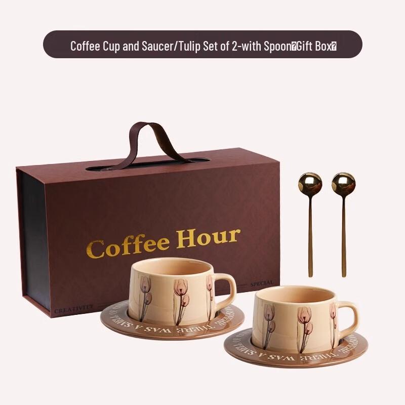 Ceramic Tulip Coffee Cup and Saucer Gift Set