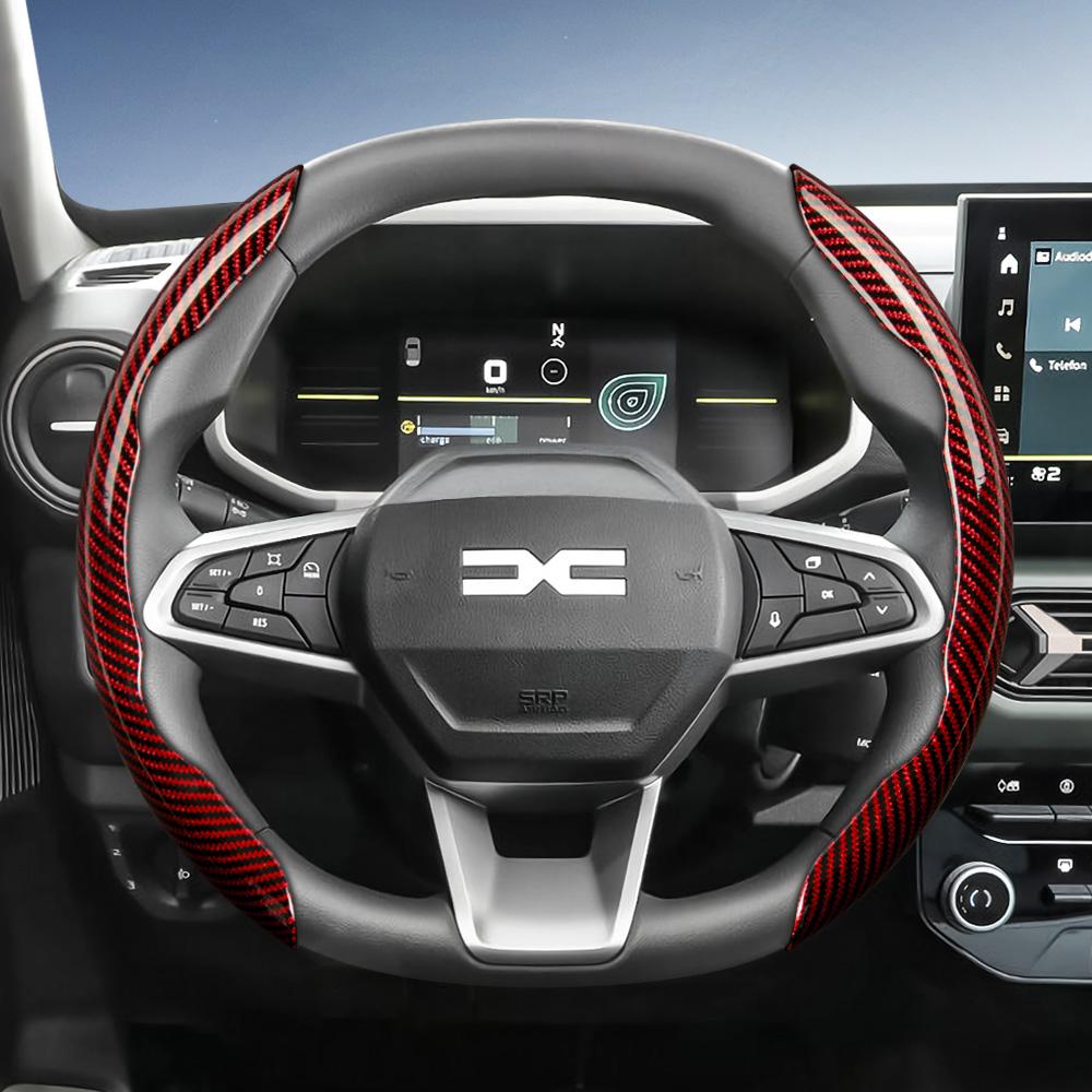 vcxja9 Suitable for Dacia Carbon Fiber Texture Steering Wheel Cover with Segmented Quick-Release Design, Durable, Compatible with Models Such as