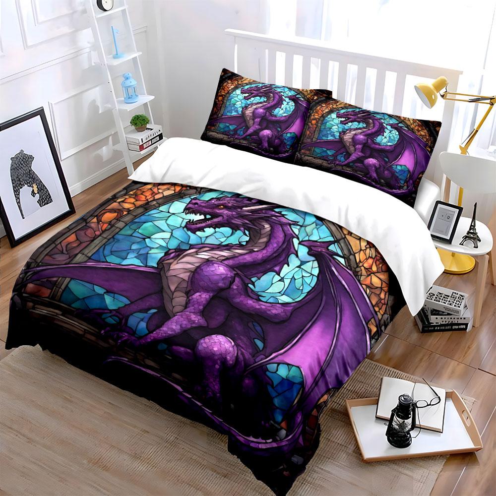 Purple Dragon Decor Set Soft Comfortable Duvet Cover Bedding Set Included 1*Duvet Cover & 2*Pillowcases, Gift