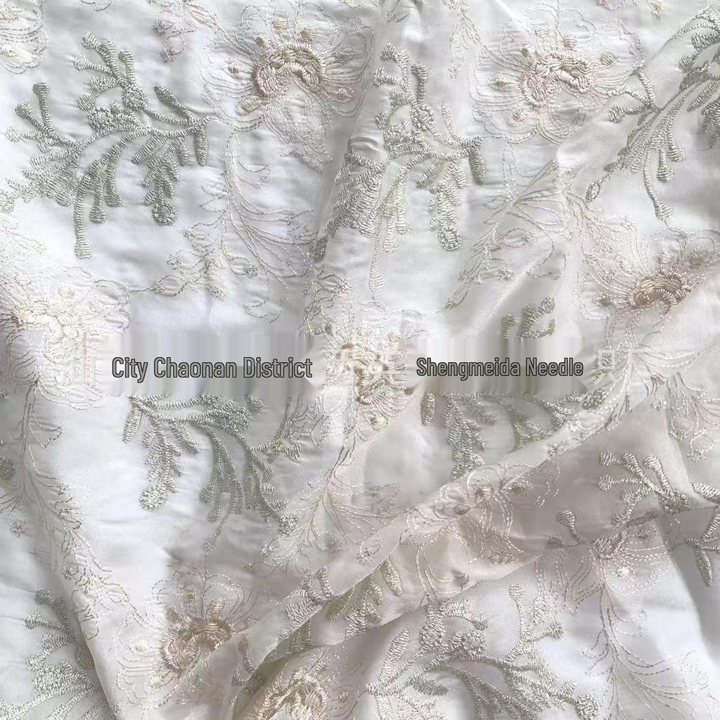 Gold Thread Floral Embroidered Gauze Fabric for Women's and Children's Hanfu Clothing