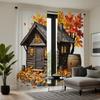 2pcs  HD autumn wooden house under maple tree decorative curtain Yellow tie digital printed curtain Home decoration style deco